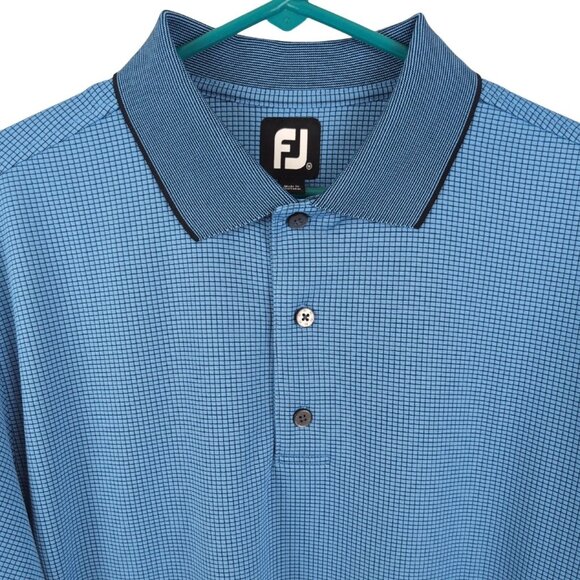 FootJoy Golf Polo Shirt M Blue Grid Pattern Moisture-Wicking Performance - Picture 1 of 4
